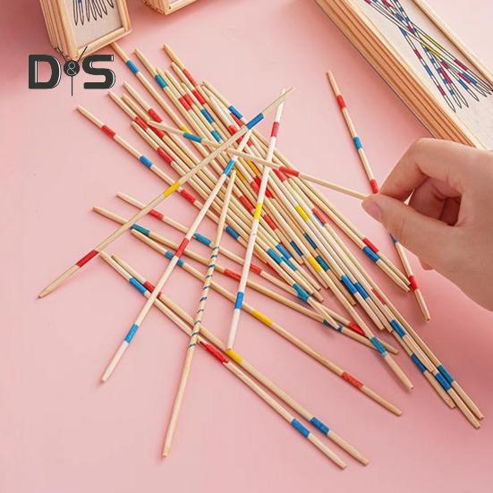 Wooden Pick-Up Sticks Game with Box Kids Adults Interactive Classic Board Game Brain Teaser Educational Long Bamboo Stick Picking Desk Toy