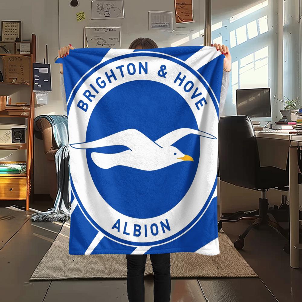 Brighton Team Logo,pattern Flannel Blanket, High Quality Comfortable for All Seasons, Home Decor, Warmth and Comfort, Perfect for Gifts.