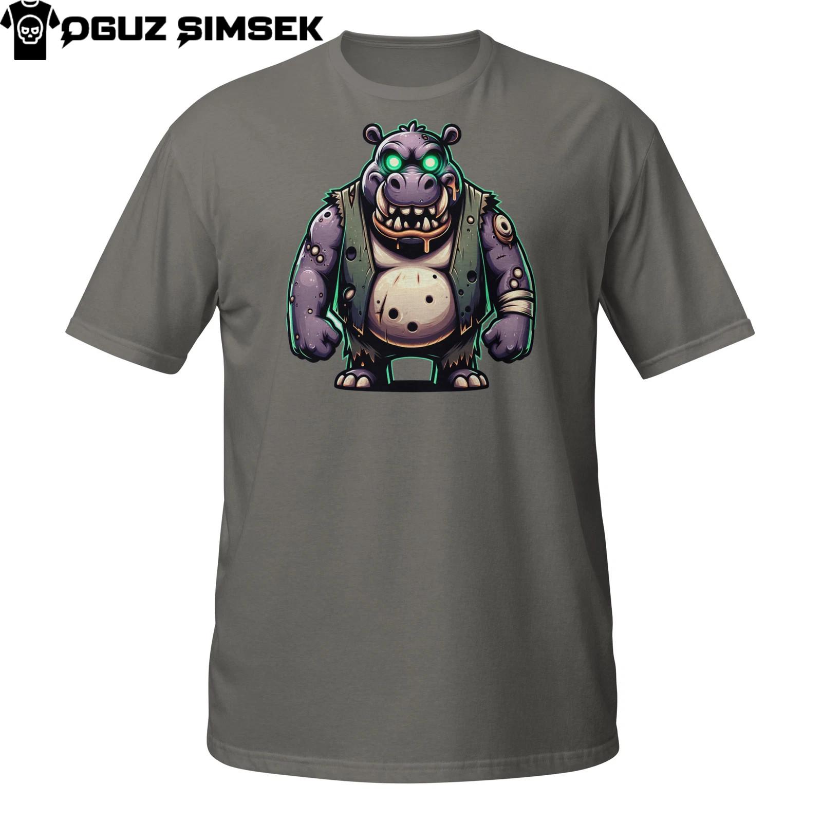 Zombie Hippo T-Shirt Mens Womens Tees Top | Mutant Undead Hippo in Leather Vest | Horror Comic Tee S