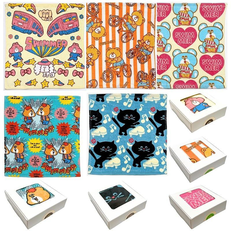

[3world]SWIMMER Yumekawa towel gift present Wrapped Boxed SW2504 (5 patterns x 1 each) Set of 5 White