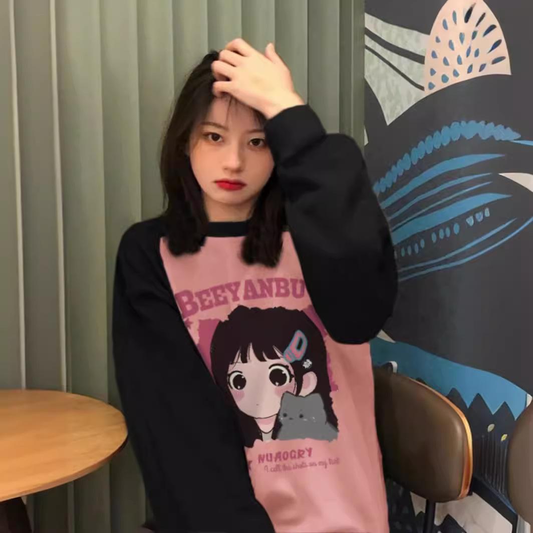 Футболки Harajuku с длинным рукавом и круглым вырезом — фото 4