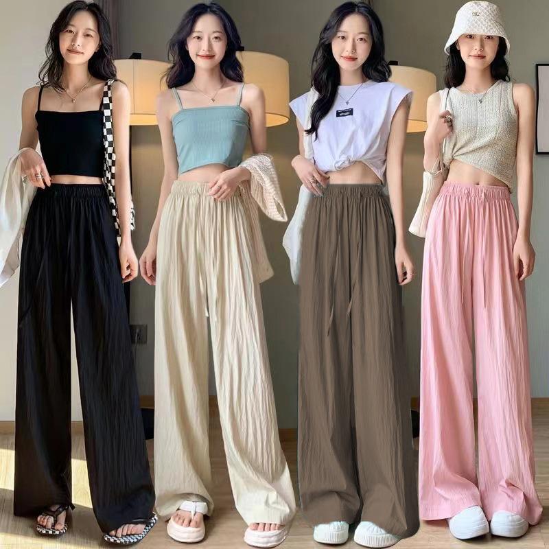 Women's High Waist Ice Silk Wide Leg Pants - Summer 2025: Lightweight, Wrinkle-Resistant, Casual Draped Pleated Design