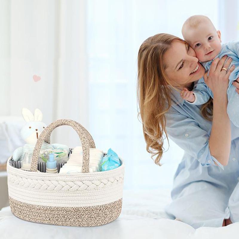 Baby Diaper Storage Basket With Removable Dividers And Cotton Rope For Nursery Organization