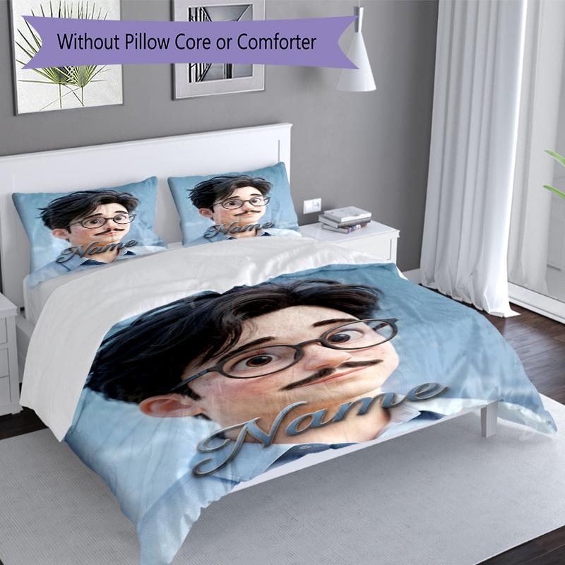 Messi Custom Glasses Mustache Man Personalized Name Bedding Set,Soft Bed Linen for Bedroom Home Decoration,Perfect Gift for Football Fans,Breathable D