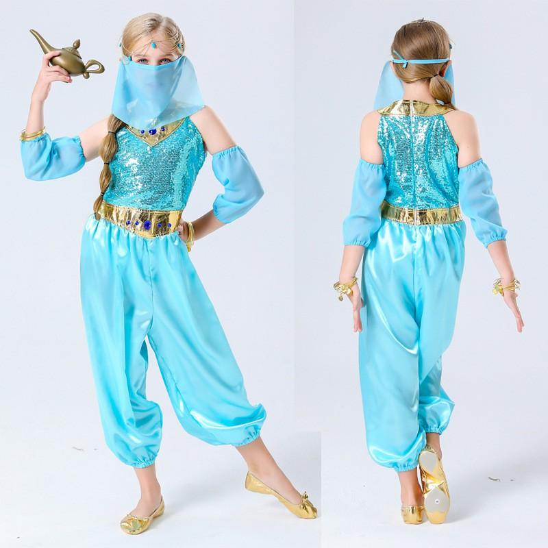 Kids Jasmine Princess Costume Halloween Party Indian Style Fantasy Dress Cosplay Outfit Girls