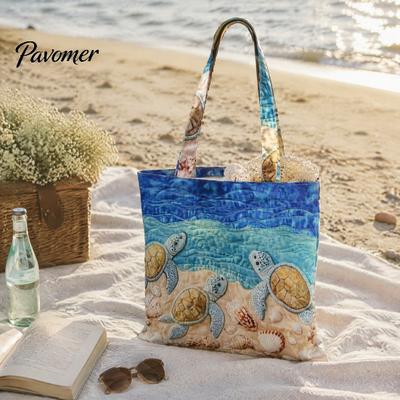 Lässige Alltags-Umhängetasche Gesteppte Schildkröten-Tragetasche, Damen Strand Meer Handgefertigt Patchwork Handtasche Druck für Täglichen Weg zur Arbeit Reisen Urlaub Stoff