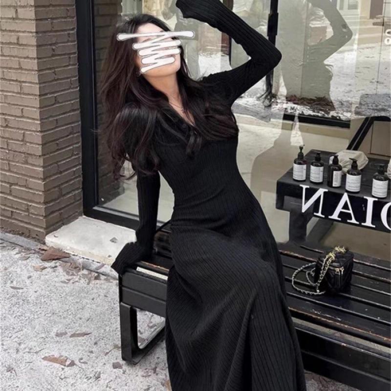 

Temperament knitted sweater dress women s season new coat with slim skirt S