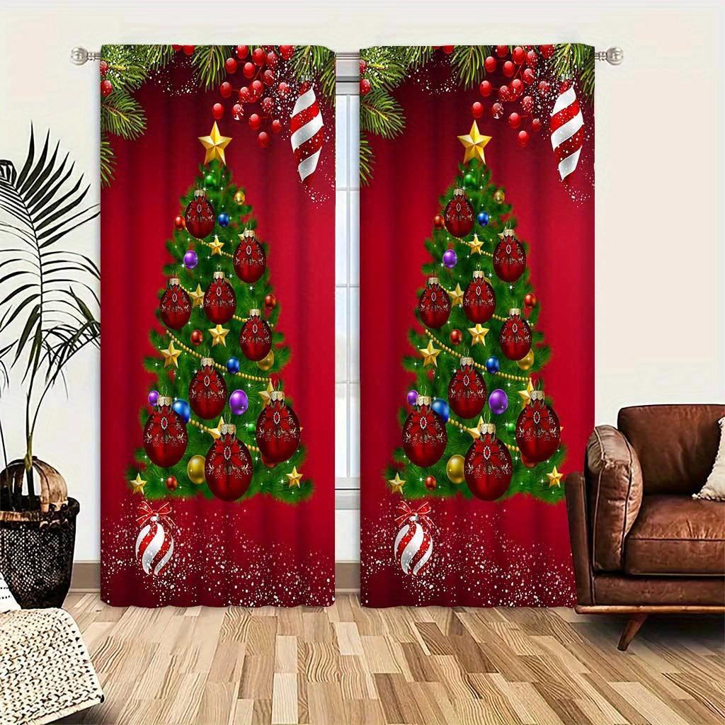 Festive Christmas Printed Drapes Vintage Design Machine Washable Artistic Style  for Livingroom Space Bedchamber Rod Pocket Easy to Hang