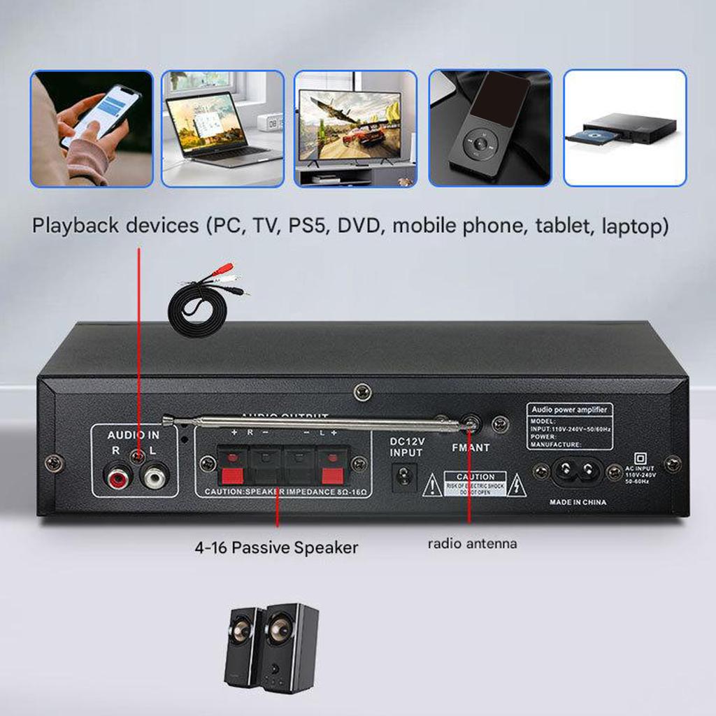 High Clear 2Channel Bluetooth-compatible Music Amplifier With Karaoke Mics Port And FM Antennas For Home Entertainment