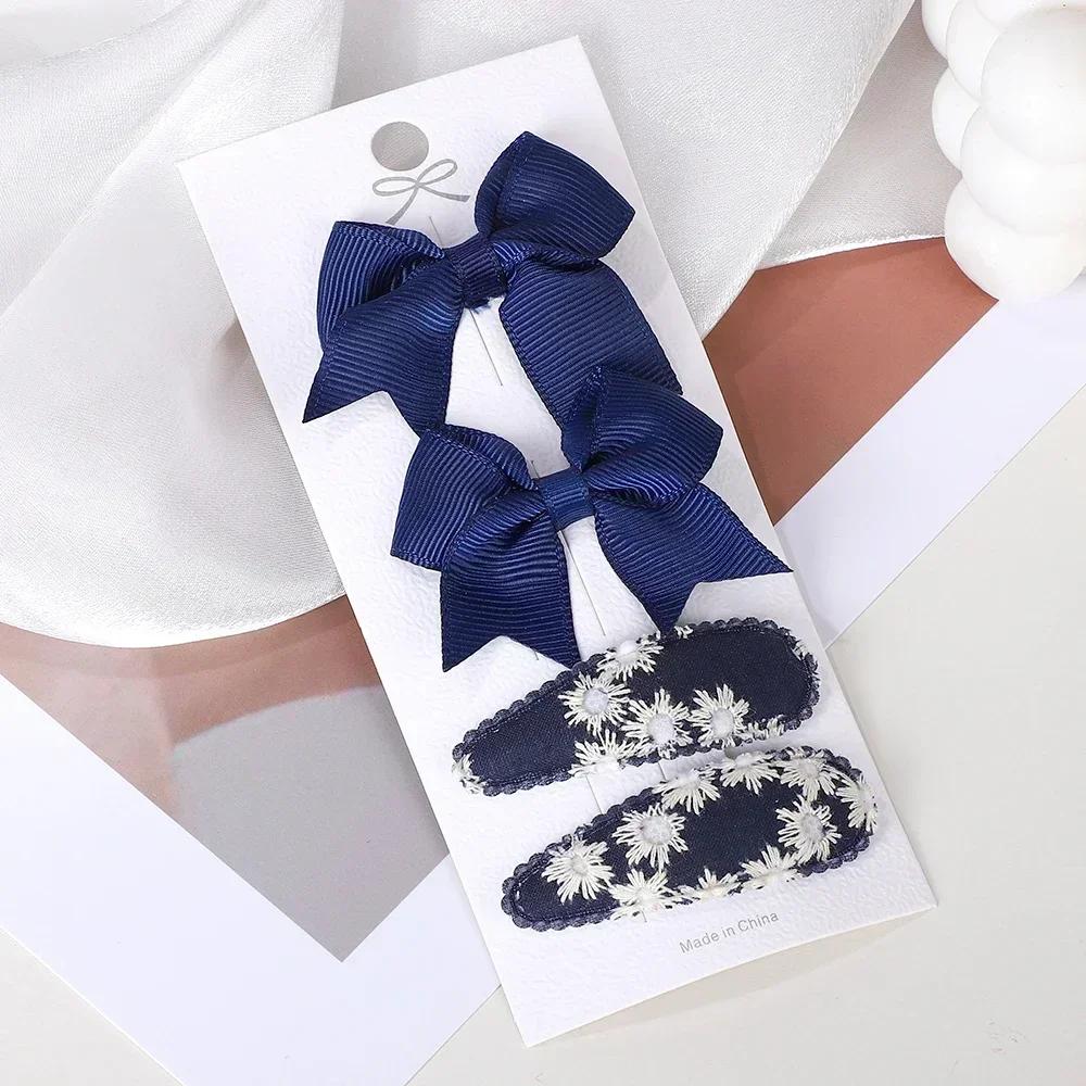 RAINBOW BOWS 4Pcs/Set Solid Bowknot BB Hair Clips Set for Girls New Handmade Hairpin Barrettes Headwear Kids Hair Accessories