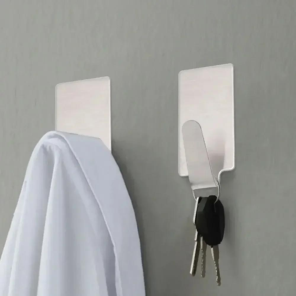 1/6Pcs Wall Hanger Hook Self Adhesive Stainless Steel Hook Towel Rack Hanger Multi-purpose Hook Kitchen Bathroom Supplies