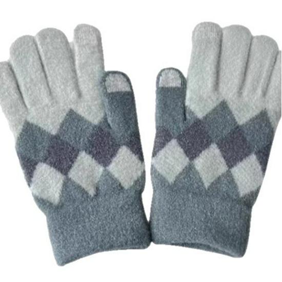 Fashionable Color Block Plaid Touchscreen Gloves - Warm Knit for Women, Students & Couples