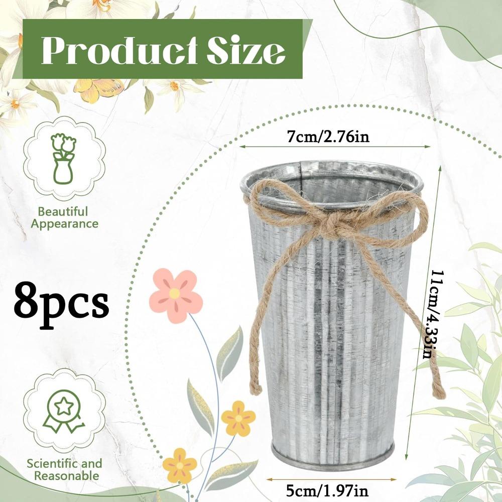 

8pcs 4.33 Inch Galvanized Metal Flower Vases Bulk Small Floral Flower Bucket Rustic Vintage Farmhouse Vases for Centerpiece Country 8pcs