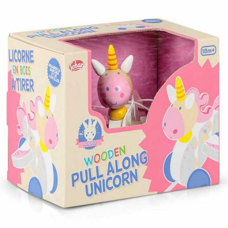 Tobar 28343 Wooden Pull Along Unicorn For Kids, 18cm