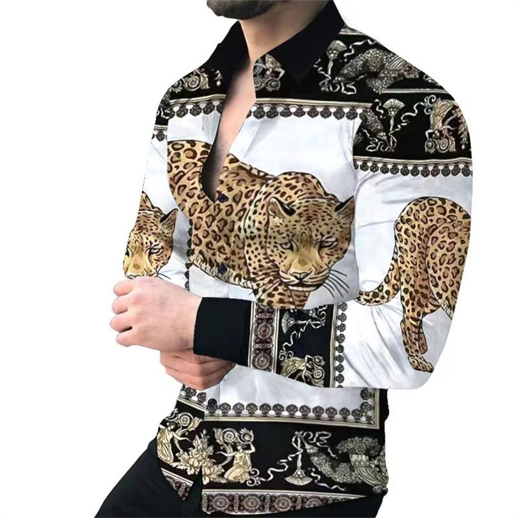Trendy long-sleeve shirt with ornate striped design, elegant and stylish.