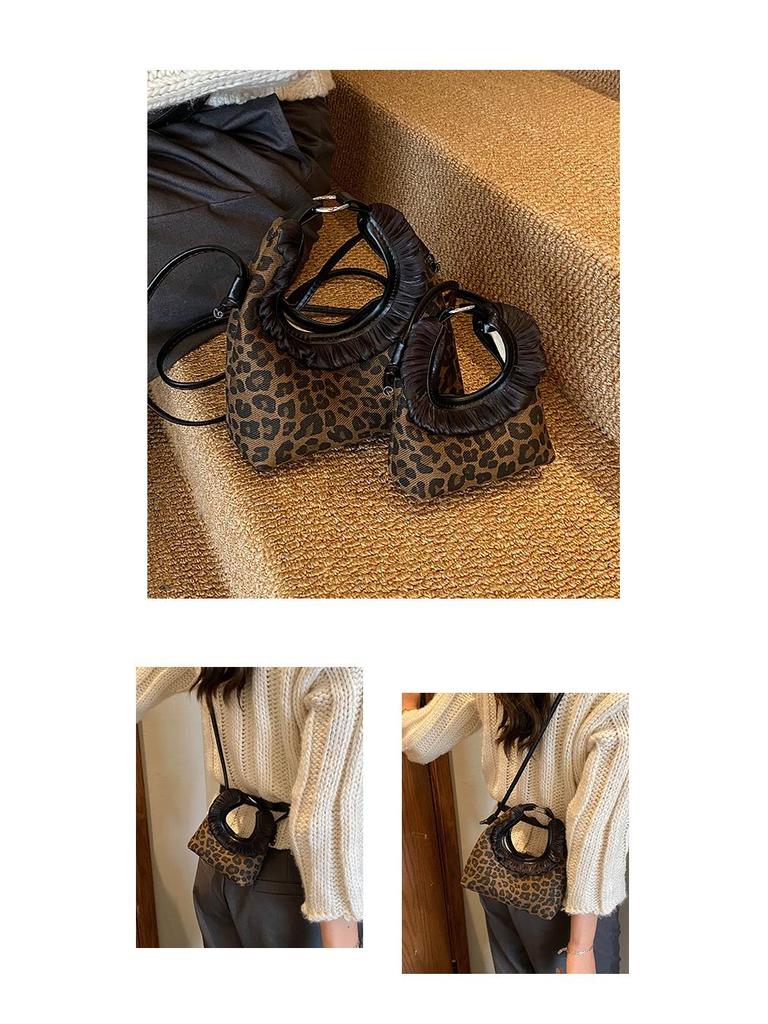 Mädchen Umhängetasche mit Leopardenmuster und Spitze - Neuer koreanischer Retro-Stil für Herbst/Winter 2025
