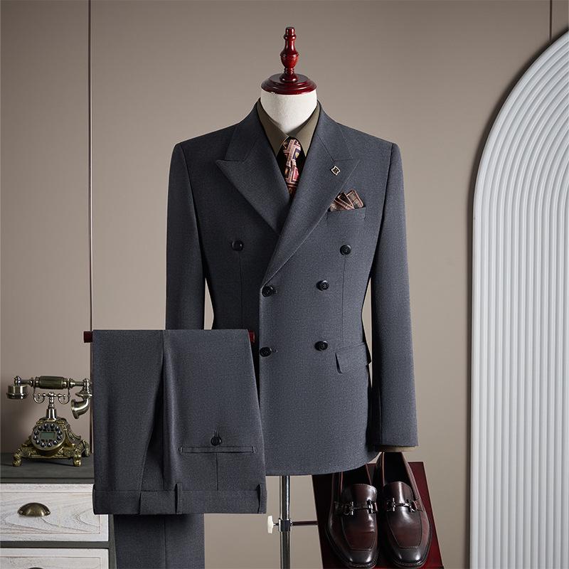 Men's High-End Double-Breasted Wedding Suit - Slim Fit, Professional Formal Wear, Versatile Fashion