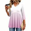 Women's V-Neck Blouse with Three-Quarter Sleeves and Print for Casual Wear
