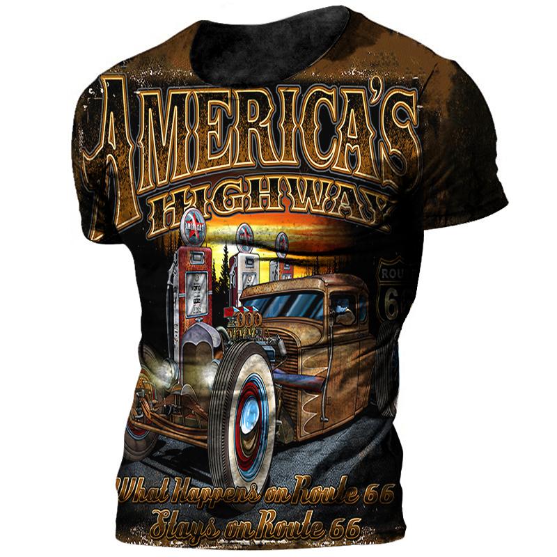 Vintage 66 Route Biker Motor 3d Printed Men's T Shirts Oversized  Short Sleeve Camiseta