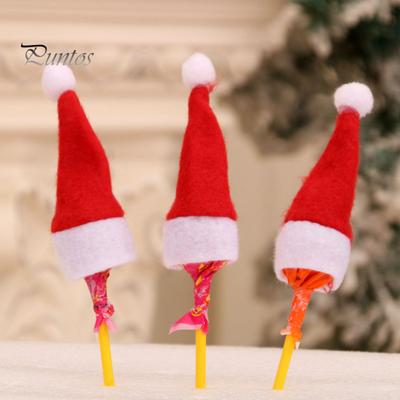 10 pezzi Mini cappello da Babbo Natale Copribottiglie di vino Porta stoviglie natalizie in peluche Tappi di lecca-lecca in velluto Decorazione per feste di Natale