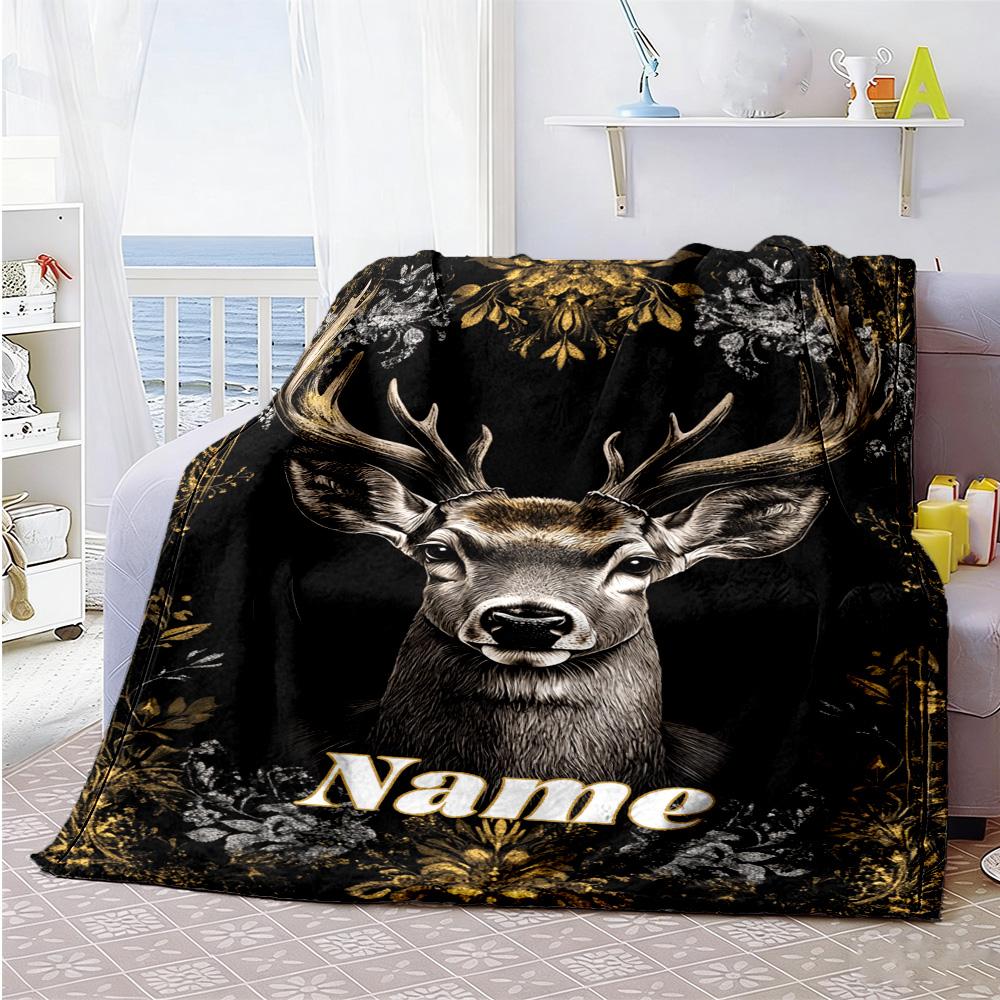 Black Deer Customize Your Name Blanket Throw Customizable Blanket Soft Warm Cozy Great for Livingroom Living Room Picnics Nap Ideal for All Seasons