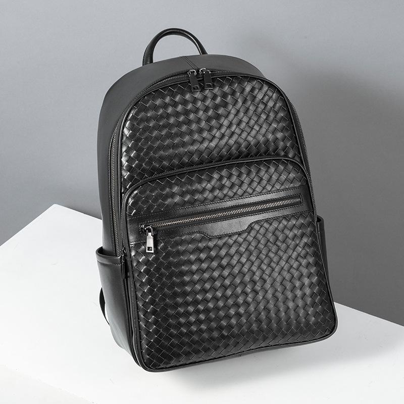 

Рюкзак мужской из натуральной кожи, плетеный, модный, многофункциональный, деловой, компьютерный рюкзак, сумка чёрный