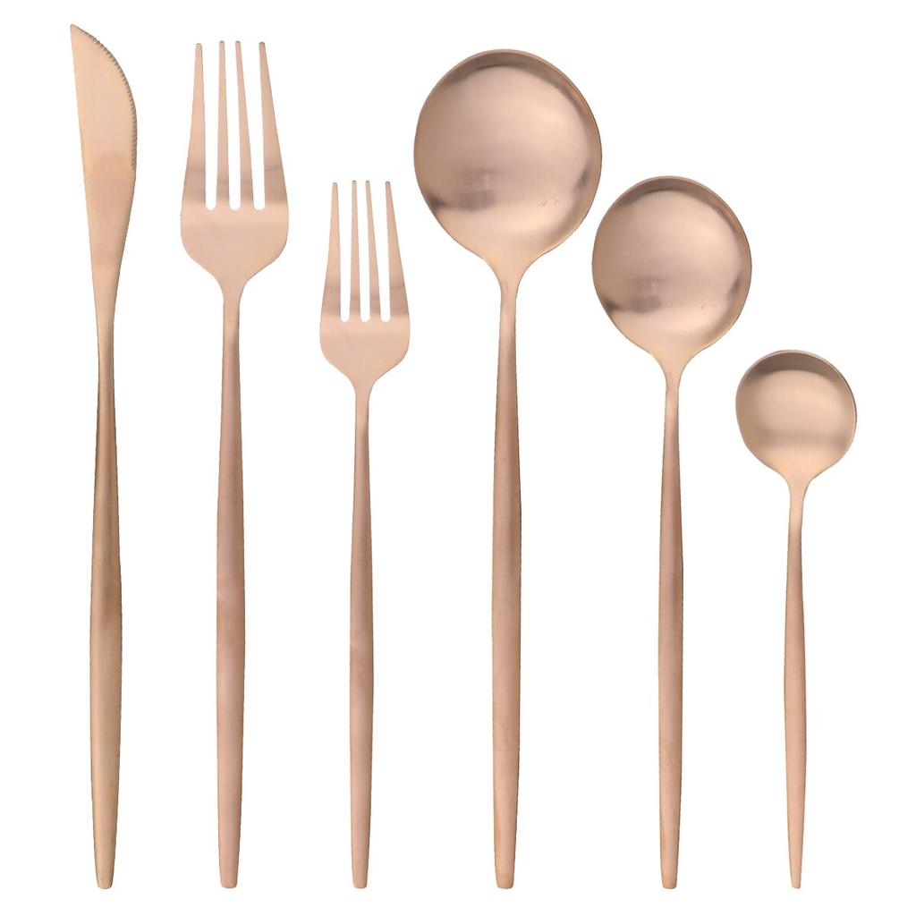 6Pcs/Set Colorful Dinnerware Cutlery Set Matte Knife Dessert Fork Spoons Flatware Silverware Stainless Steel Party Tableware Set