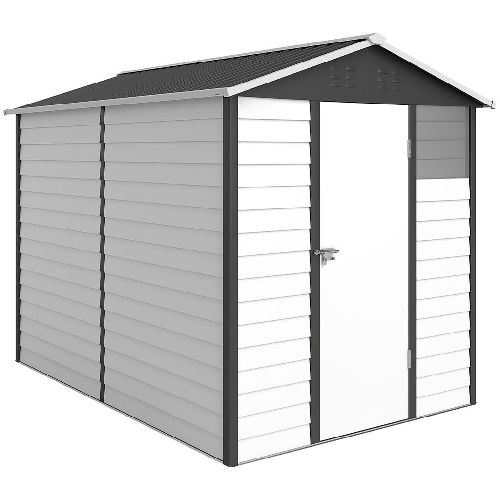 9x 6FT Metal Outdoor Garden Shed, Galvanised Tool Storage Shed W/ Sloped Roof, Lockable Door for Patio Lawn, Dark Grey