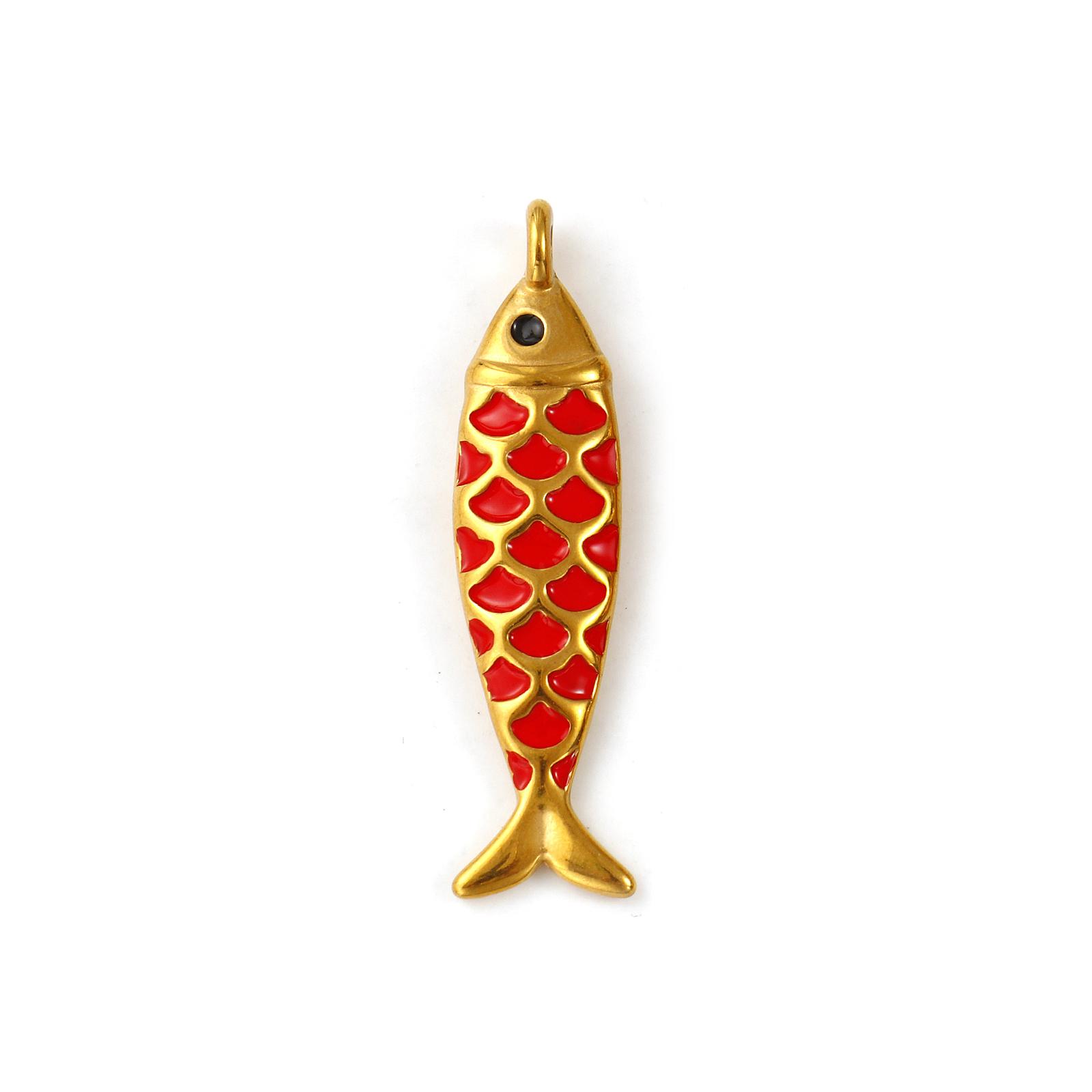 

2 PCS 304 Stainless Steel Ocean Jewelry Pendants 18K Gold Plated Enamel Fish Animal 3D Charms For Keychains Necklace 4.9cmx1.3cm красный