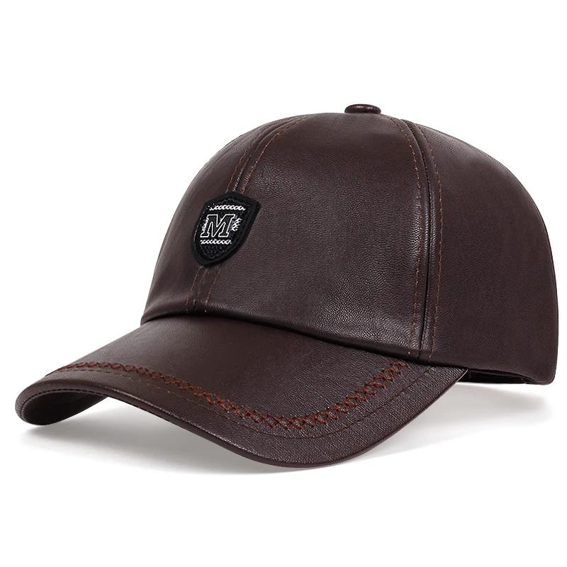 Unisex M Label Leather Baseball Caps Adjustable Casual Hats Spring and Autumn Outdoor Sunscreen Hat