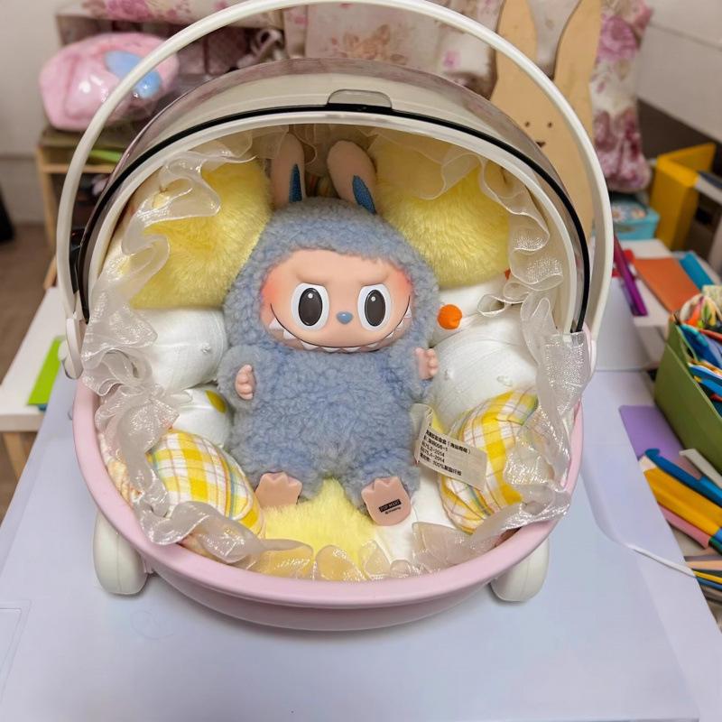Labubu Plush Doll Portable Bassinet Storage Box with Lid - Toy Storage for Snacks & Sundries