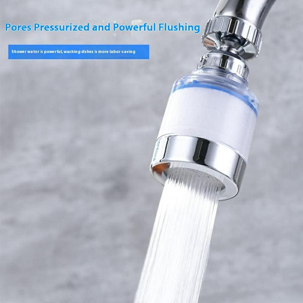 Water Faucet Filter Splash Proof Sprayer Kitchen Tap Pressure Booster Rotatable Spout with 2 Filter Cartridges