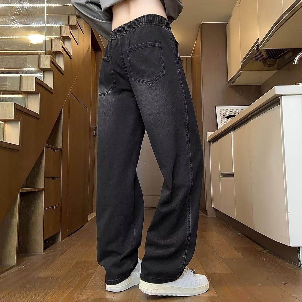 Spring New American High Street Black Thin Jeans Men's Wide Legs Loose Straight Versatile Large Size Pants