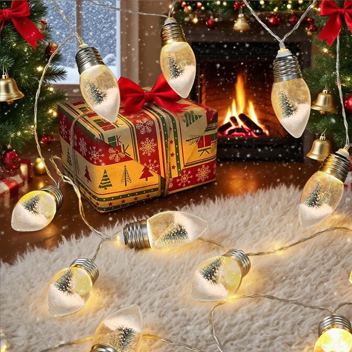 

1pc Christmas Snow Globe Lights 10/20 LED Battery Powered Clear Bulbs Light With Xmas Tree For Home Holiday Christmas Decoration 1.5M10LED теплим білим кольором