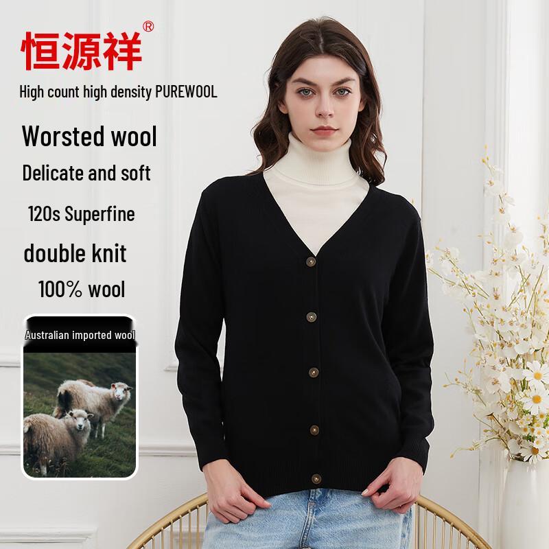 Hengyuanxiang Women's 100% Pure Wool V-Neck Cardigan