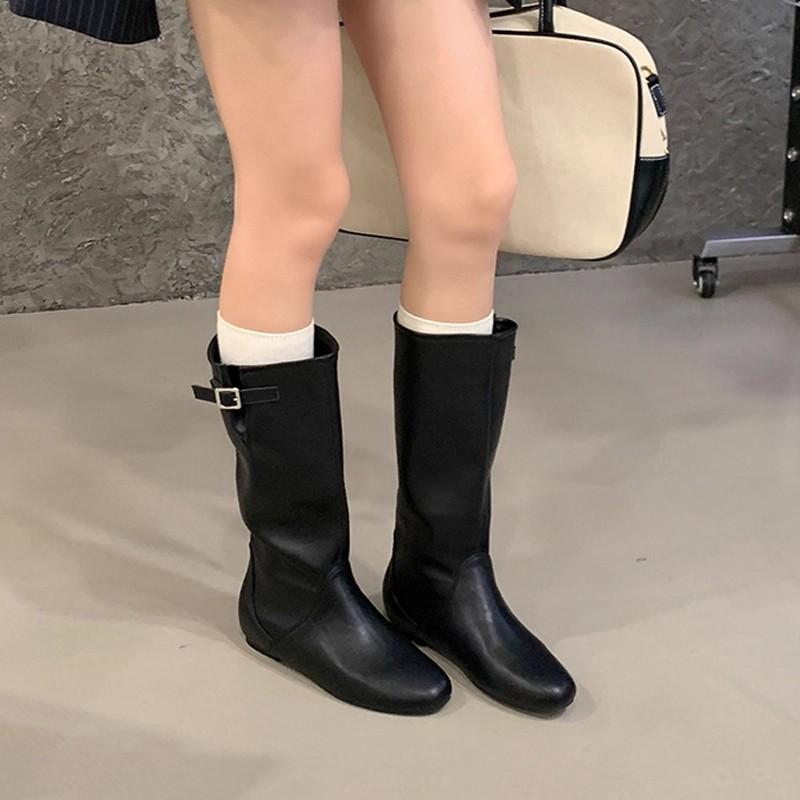 Show long legs! Frosted suede medium tube stacking boots, wide tube looks thin, but inner knee height increase, knight boots, genuine leather boots