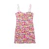 European and American summer new temperament sweet flower print pleated mini suspender short dress