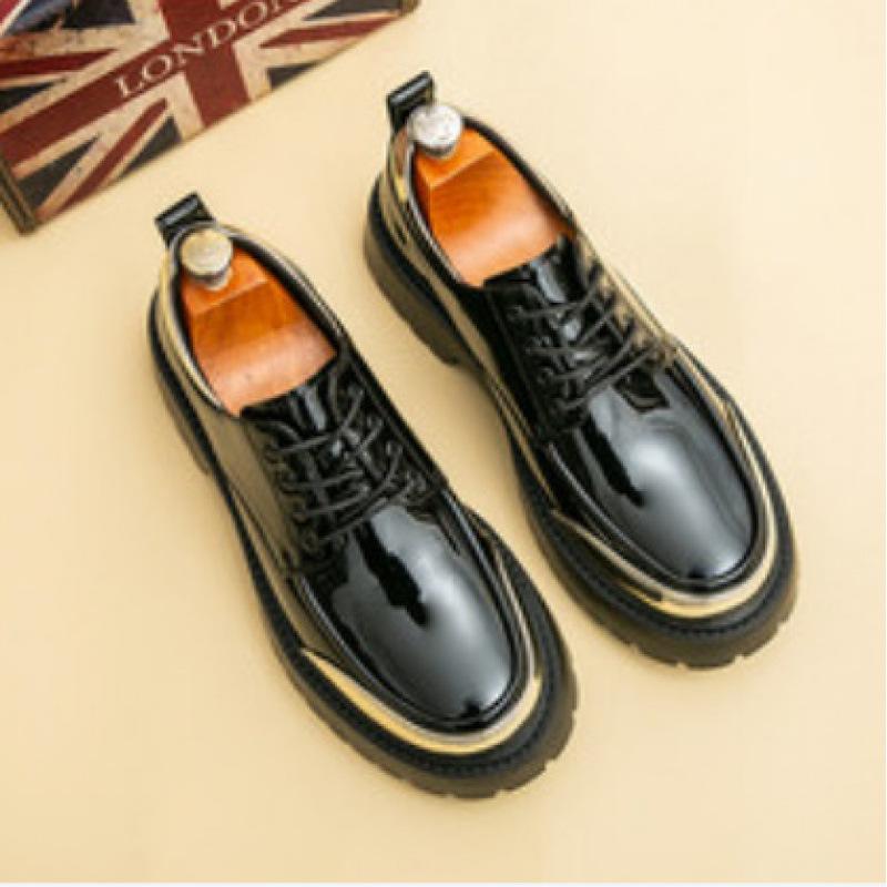 

Large size men s casual white leather shoes round head patent leather breathable men s shoes business 46 чорний