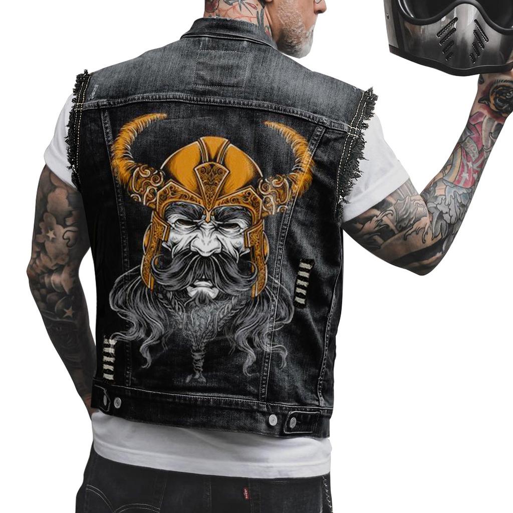 2580 Viking Cross-border Men's Clothing Four Seasons Street Tide Ripped Sleeveless Tooling Denim Vest Vest Men's Jacket