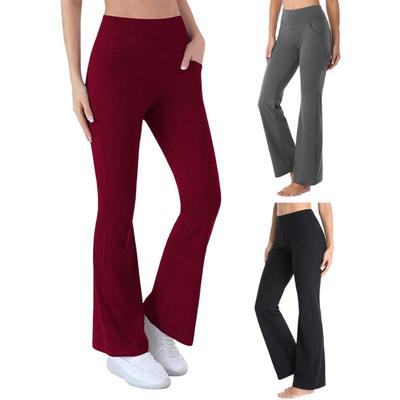 Ausgestellte Yogahose für Damen, hohe Taille, Bootcut-Workout-Leggings mit Taschen, dehnbare Schlaghose für das Training im Büro