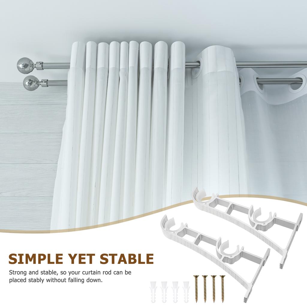 2pcs Curtain Rod Bracket Aluminum Alloy Heavy Duty Rust-Resistant Easy Install Double Holder For Living Room Bedroom Kitchen