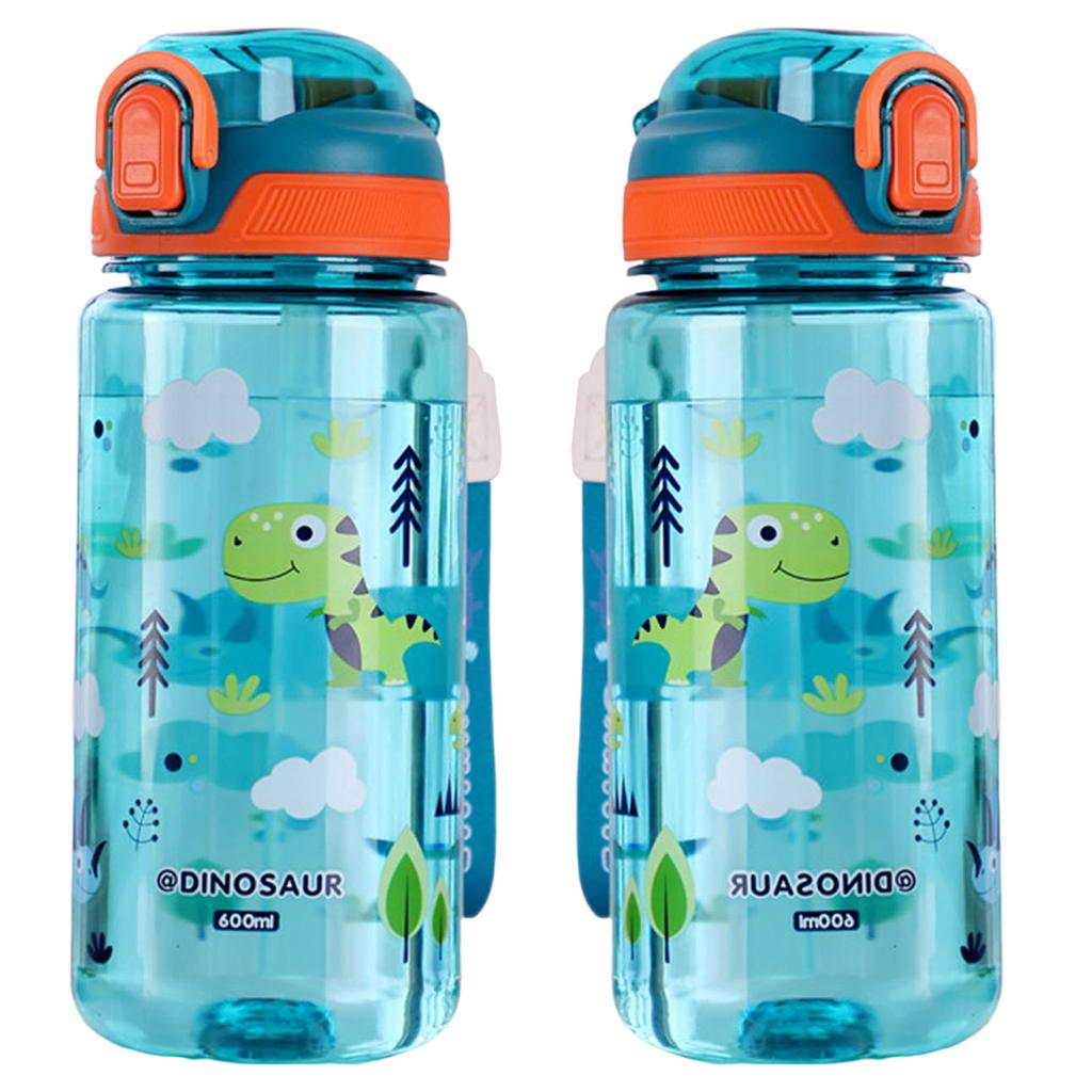 600ml Dinosaur Water Bottle with Silicone Straw Cartoon Water Sippy Cup Leakproof Portable Straw Cup Outdoor Summer Water Cup