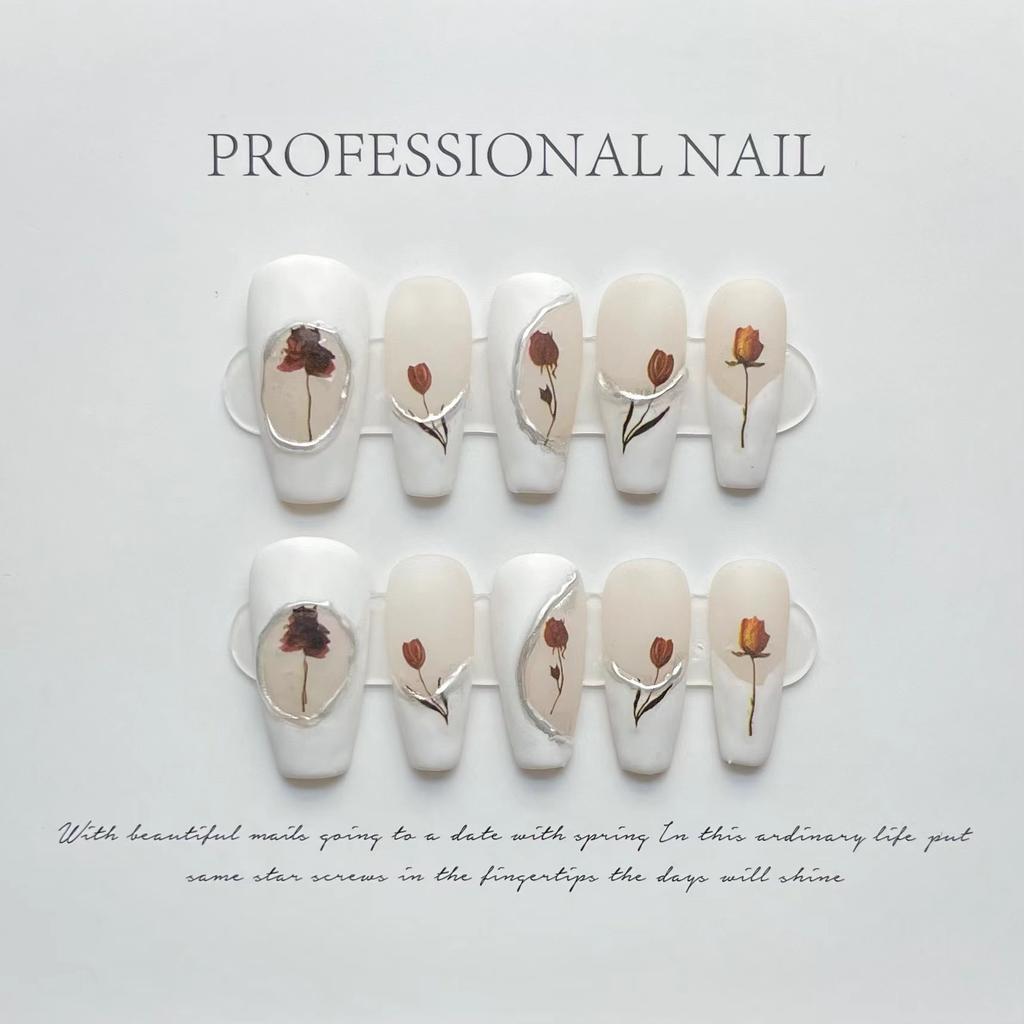 10pcs/set Purely Handmade Wearable Nails Removable Nail Art French Simple False Nails Finished Long and Short Nails