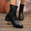 New European and American style square head thick heel short boots women's solid color rear zipper low tube fashion boots large size women's shoes