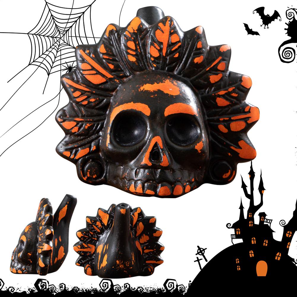 Authentische Aztekenpfeife Laute schreiende Azteken-Kriegspfeife Totenkopfpfeife für Halloween-Streichrequisiten