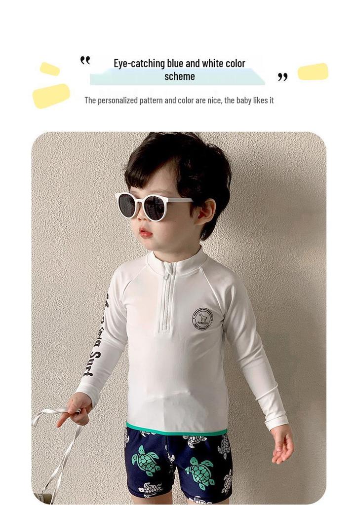 Boys' Long Sleeve Sun Protection Swimsuit Set - Quick Dry Jellyfish Design