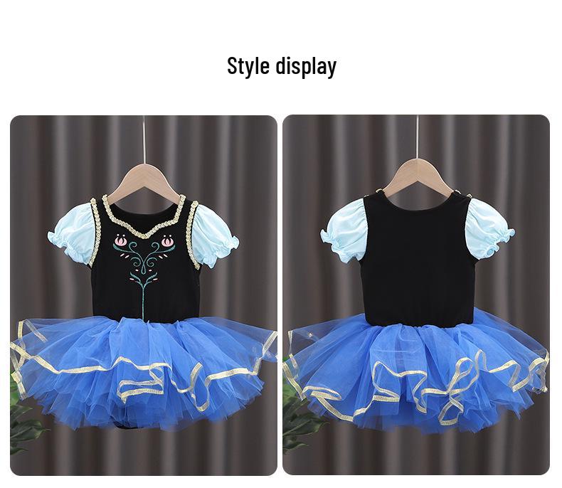 Snow White Girls' Ballet Dress with Puffy Tulle Skirt and Open Crotch