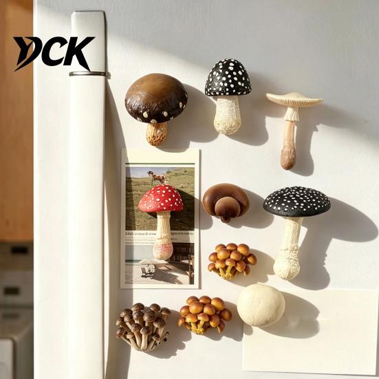 Hand Painted Mushroom Magnets 3D Refrigerator Magnet, Resin Fake Decorative Natural Theme Fridge Photo Notes Holder for Whiteboard Cabinet