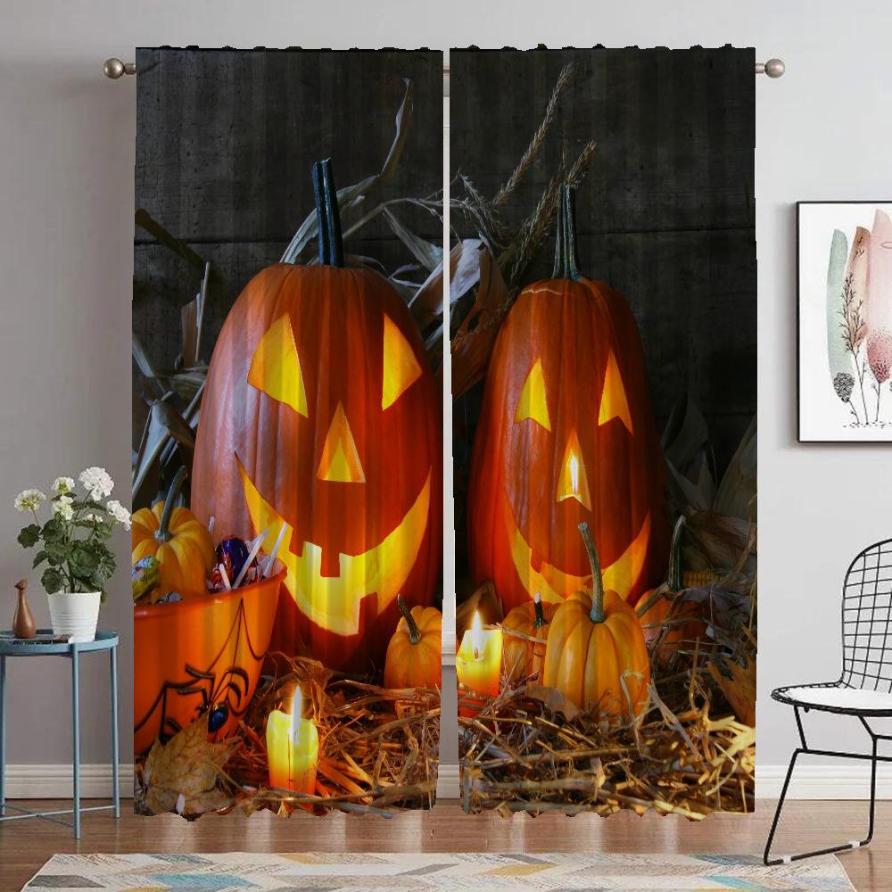 

Halloween Blackout Curtains for Living Room Curtain Anti-mosquito Curtains 2 Pieces Partition Tulle for Bedroom Kitchen Elegant W50xH70cmx2pcs-CL