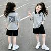 Girls' Cotton Patchwork Short-Sleeve Polo Two-Piece Set - Casual Summer Wear for Medium & Large Children